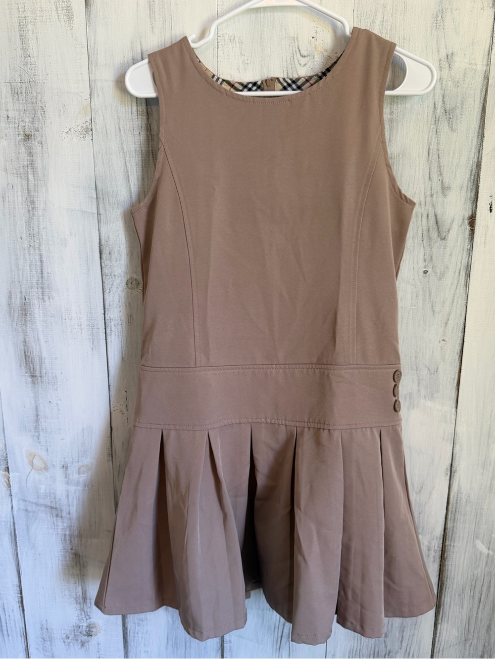 Girls' Sleeveless Pleated Casual Dress in Taupe